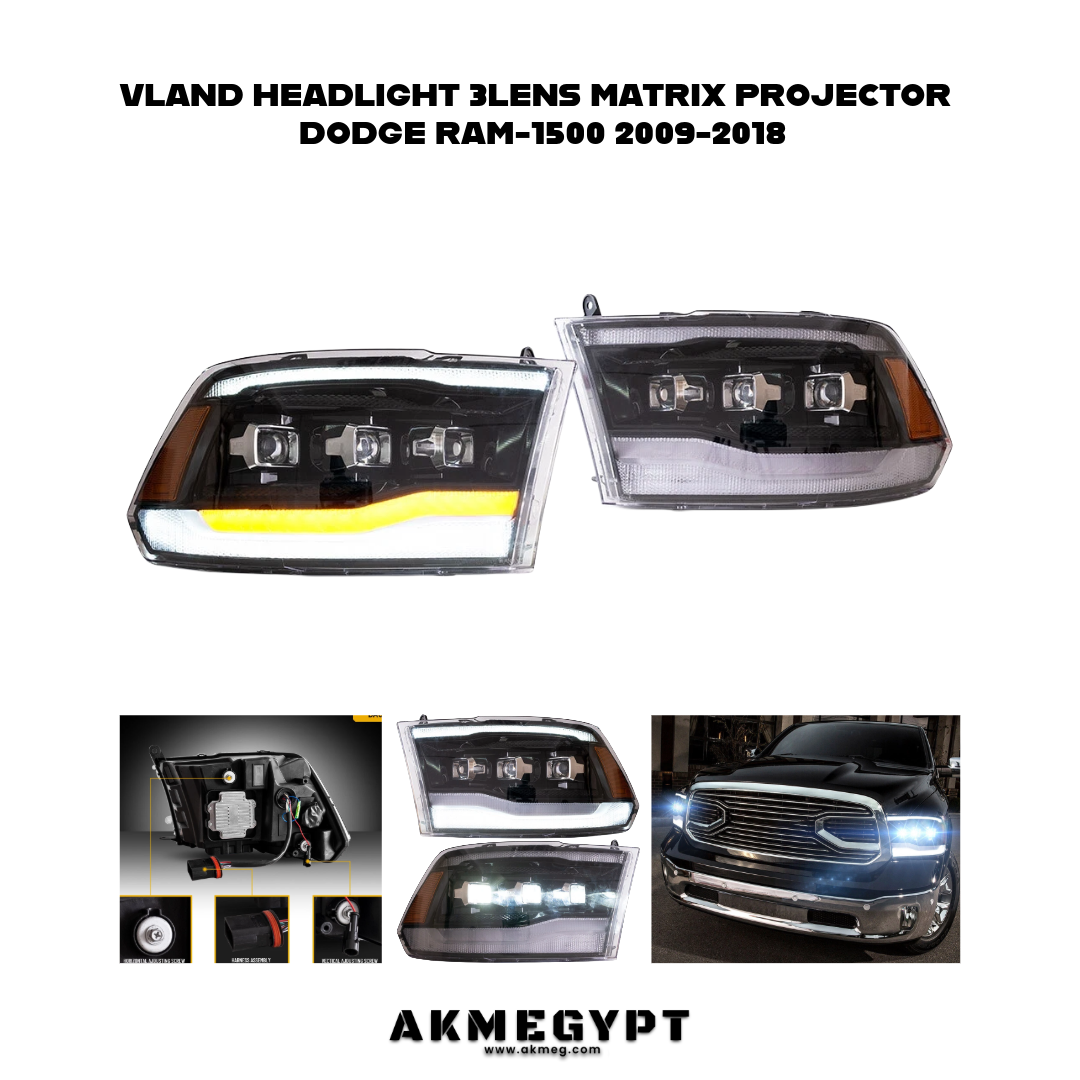 VLAND|فانوس امامى 3عدسة ماتريكس ليزر دودج رام 2009-2018